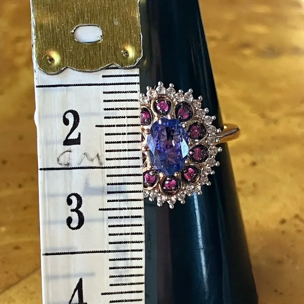 Natural Tanzanite Pink Sapphire Sterling Silver Ring Size 7